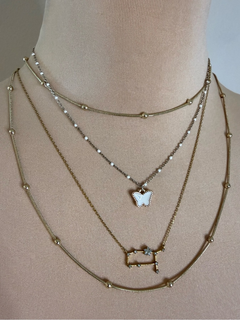 Dainty gold tone necklaces & bracelet set beads stars butterfly retro cute fun